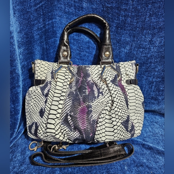 NEW Patinni White Purple Black Snake Print Convertible Purse Handbag - Picture 1 of 7